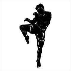 muay thai fighter icon silhouette vector 
