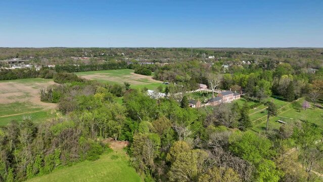 Aerial historic Chatham Manor Fredericksburg Virginia pull 2. Plantation with over 100 slaves as labor. Fredericksburg Spotsylvania National Military Park. Civil War battlefield HQ  for Union Army.