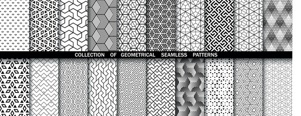 Geometric set of seamless black and white patterns. Simpless vector graphics