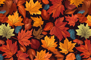 Seamless background with colorful autumn leaves. Vector