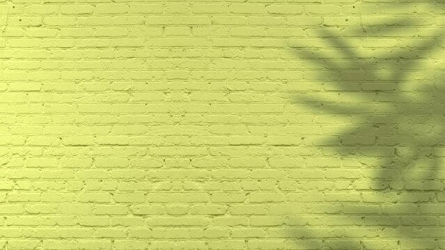 Shadow of bamboo tree moving gently in the wind on yellow painted brick wall background, backdrop