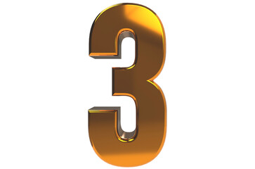 Naklejka premium 3d gold number 3 on transparent background PNG