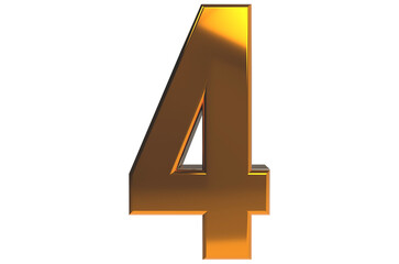 3d gold number 4 on transparent background PNG