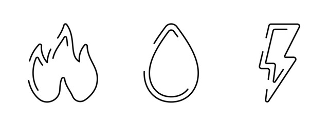 Gas, electricity, water public utilities line icon set. Editable stroke illustration