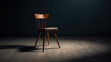 A chair standing infront of a minimalistic backround, dynamic lighting, polished and professional appearance
