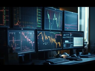 Traders workplace Financial instruments with various type of indicators on screens Created with Generative AI technology