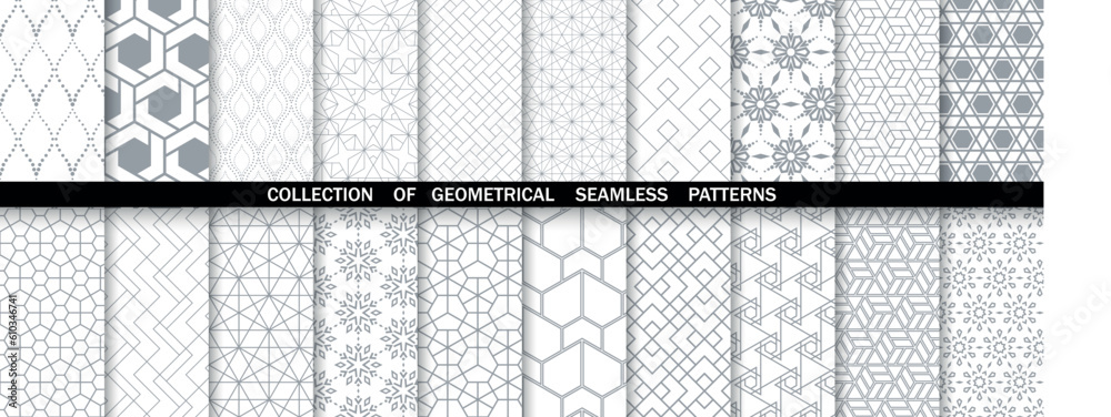 Wall mural geometric set of seamless gray and white patterns. simpless vector graphics.