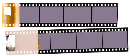 Old fashioned vintage,35mm filmstrips with empty frames for pictures,isolated on transparent background