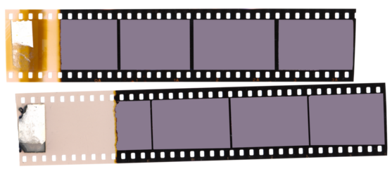 Old fashioned vintage,35mm filmstrips with empty frames for pictures,isolated on transparent background