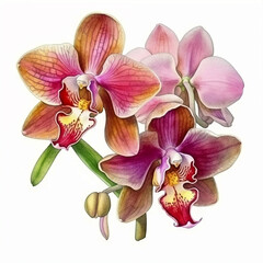 bouquet of flowers pink phalaenopsis orchid watercolor illustration generative ai