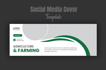 Agriculture and farming service social media cover and web banner template with abstract green color shape