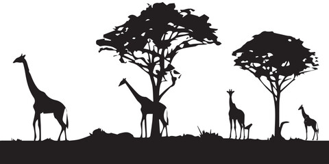 A set of Giraffe walking silhouette vector design
