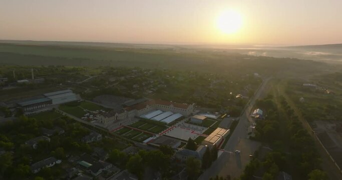 aerial view of mimi castle with red carpet during sunrise after EPC Summits in moldova