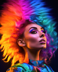 Obraz na płótnie Canvas A Colorful Fashion Portrait-Woman with Colorful Hair-Generative AI