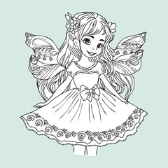 beautiful princess fairy tinkerbell with buttlerfly coloring page