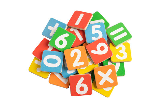 Math number colorful on white background with clipping path, education study mathematics learning teach concept.