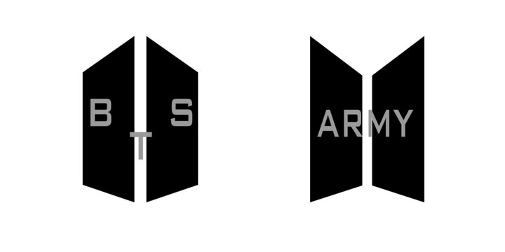 BTS fans logo, black ARMY and BTS on white background
