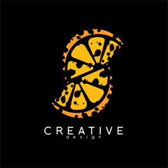 Orange fruit cut illustration logo design forming letter S. Unique concept logo in grunge style.