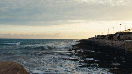 Ocean waves on rocky coast