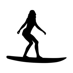 Vector illustration. Silhouette of a surfer woman. Beach sports.