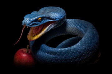 Fototapeta premium Cobalt Viper A sleek and agile reptile, its cobalt blue scales shimmering in the sunlight, evoking a sense of mystery and intrigue. generative AI.