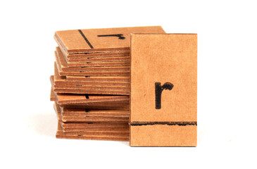Stack of letters from a very old letterbox used to teach children - Letter r