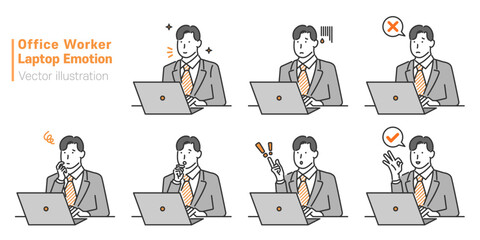 A collection of work emojis icons using office workers and office workers laptops