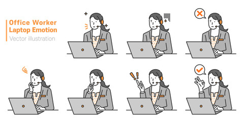 A collection of work emojis icons using office workers and office workers laptops