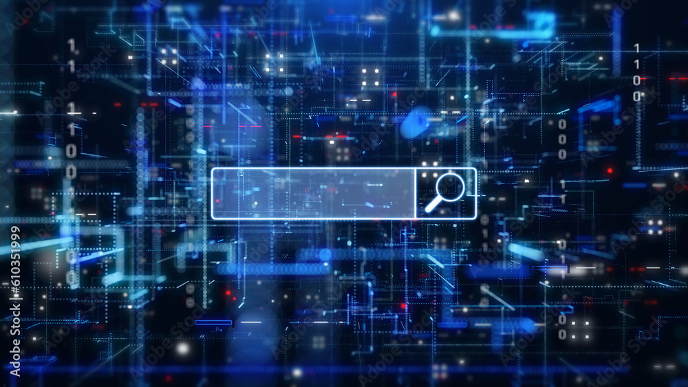 Aufkleber AI technology power search engine button optimization. Digital data command prompt for article automatic generator illustration concept.