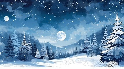 snow moon winter new white tree background christmas fir year sky holiday. Generative AI.