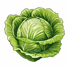 Fototapeta premium An illustration of a lettuce, on white background, Generative AI
