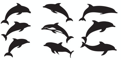 A set of silhouette dolphin vector illustration
