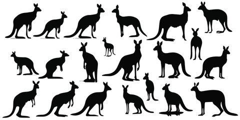 A set of cute silhouette kangaroo vector illustration