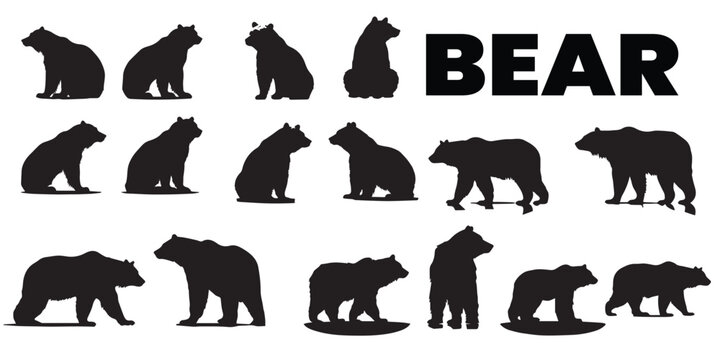 A set of silhouette bear vector illustration