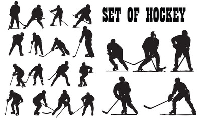 A set of hockey player silhouette vector illustration
