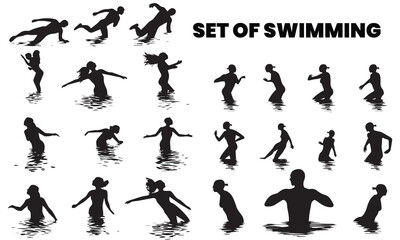 Silhouette swimming vector illustration collection