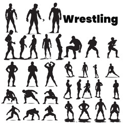A set of silhouette wrestling player vector illustration