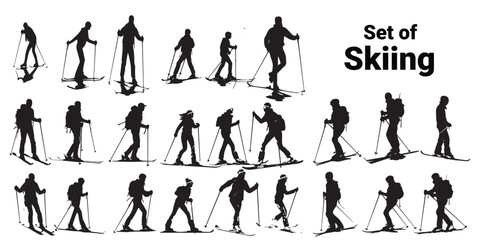 A set of silhouette skiing vector illustration