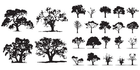  A set of silhouette oak tree vector illustration