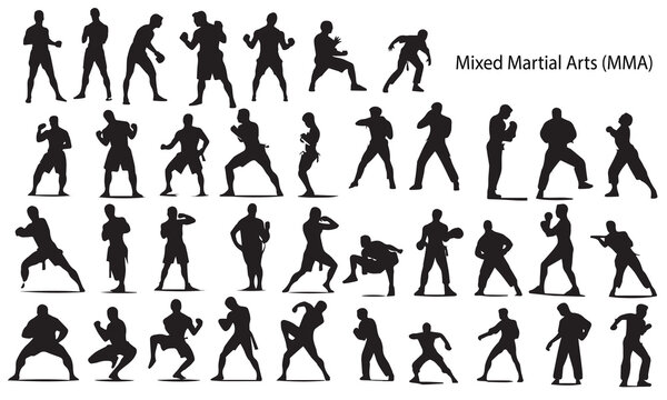 A set of silhouette Mixed Martial Arts vector illustration