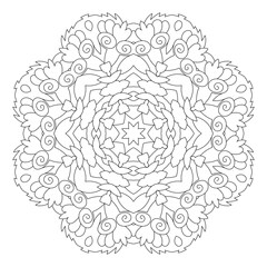 Mandala pattern. Oriental decorative round ornament can be used for meditation background, stress therapy and coloring page.