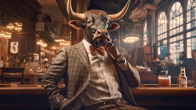bossy bull handsome businessman pose portrait at pub and restaurant, Generative Ai
