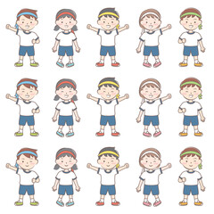 体操服の子供たち　全身　鉢巻