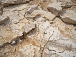 Fototapeta premium Natur stein artige Textur in der Kalksteinschicht: Organische Bildhauerei, Dinopunk, Meisterschaft in der Paneelkomposition, Verzerrung und Fragmentierung