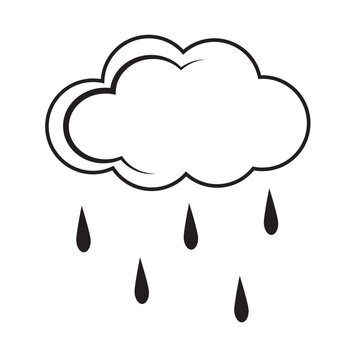 A simple weather icon with raindrops falling from the clouds. The Raincloud logo with raindrops. Contour vector illustration