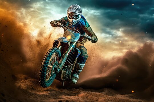 Dirt Bike Rider In Fire Background