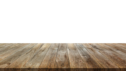 Empty top wood table isolated on white background used for display or montage your products