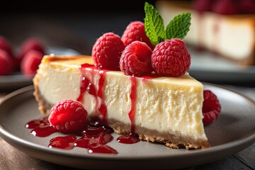 Sweet and Creamy Vanilla Cheesecake Delight. Decadent Homemade cake. Sweet Dessert on a Plate