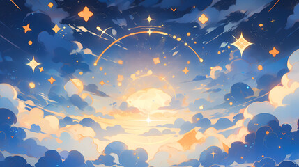 Fototapeta premium Beautiful cartoon illustration of starry sky 
