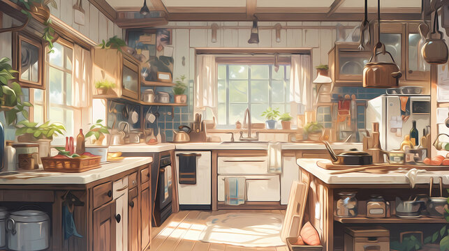 beautiful warm kitchen illustration
